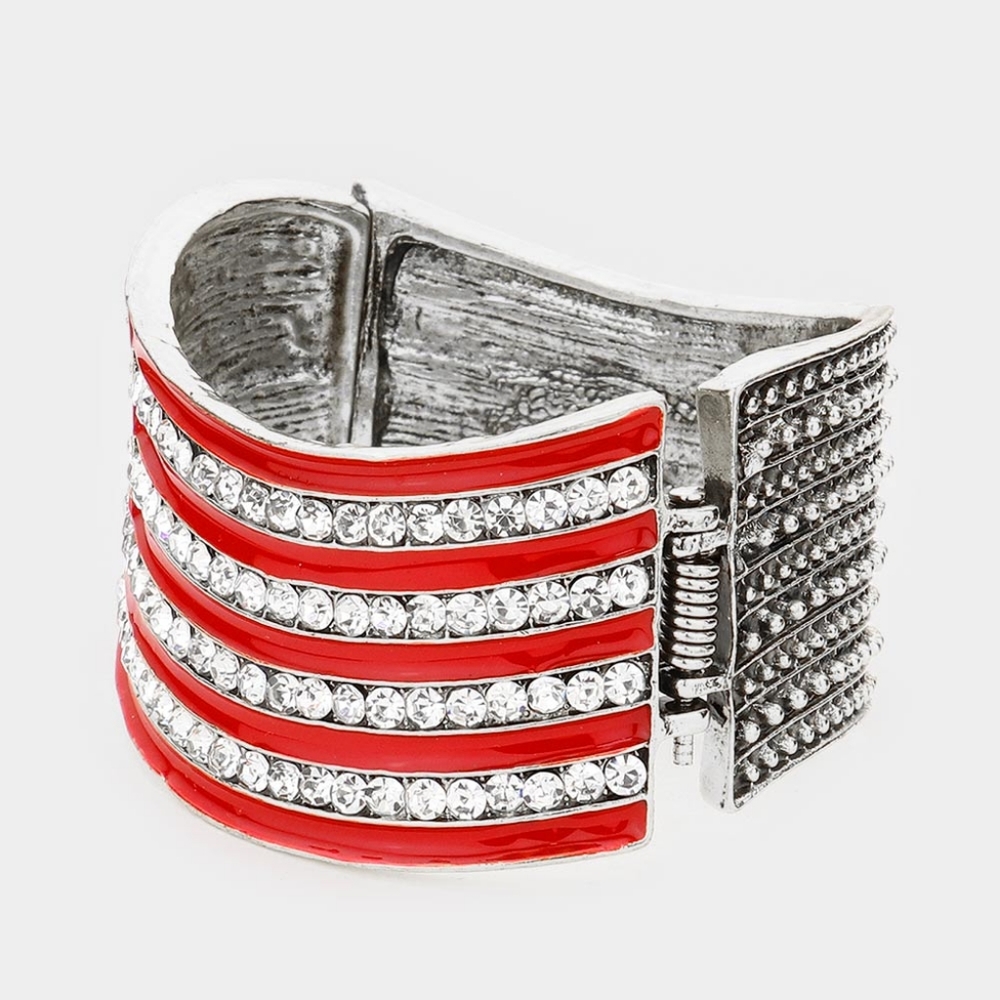Silver Flag Rhinestone Crystal Statement Jewelry Bracelet - Picture 3 of 3
